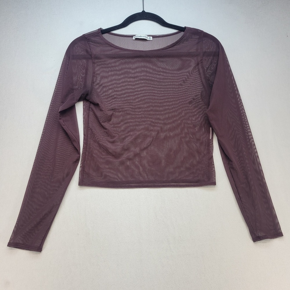 Abercrombie & Fitch Mesh Top Womens Medium Brown Espresso Sheer Long Sleeve Crop
